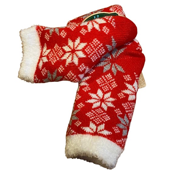 Airplus Red Snowflake Double Layer Aloe Infused Cozy Women Size 5-10 Socks NWT - Picture 4 of 4